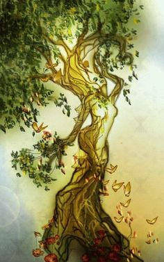 a painting of a tree with many branches