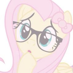 a pink pony with glasses and a bow on her head is staring at the camera