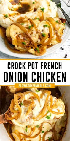 this crock pot french onion chicken is an easy and delicious dinner