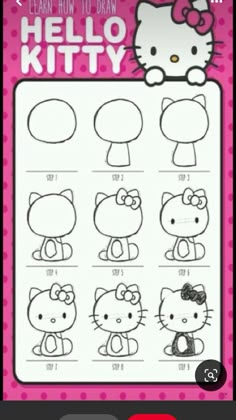 the instructions for how to draw hello kitty in easy steps, with pictures and text