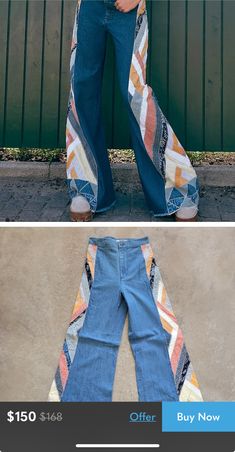 two pictures showing different ways to sew jeans and how they are made from them