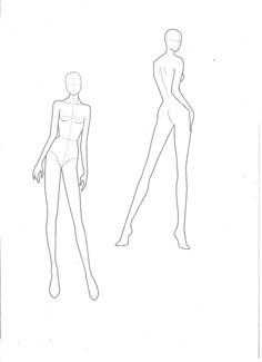 a line drawing of two female mannequins facing each other, one standing and the other sitting