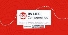 the rv life campground sign is shown on a red background with a white dotted line