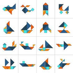 different shapes and sizes of origami paper birds, including one with an arrow in the middle