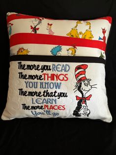 the cat in the hat pillow is on display