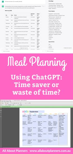 the meal planner with text that reads meal planning using chatgr time saver or waste of