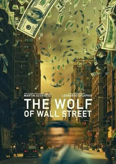 the wolf of wall street movie poster with money falling from his head in the air