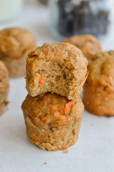 carrot muffins stacked on top of each other