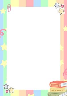 a colorful background with stars, books and a white paper for writing or scrapping