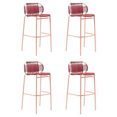 four red chairs sitting next to each other