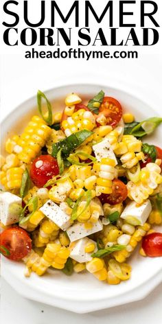 a white plate topped with corn salad