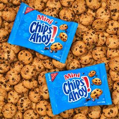 two bags of mini chip's ahoy cookies sitting on top of each other