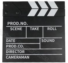 a black and white movie clapper with the words prod no, scene take