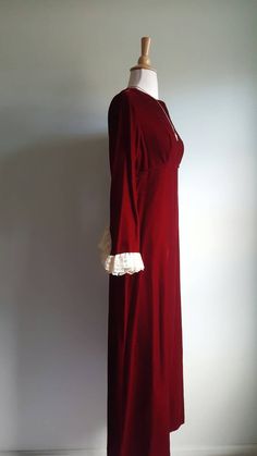 Pure poetry: Those lacy, flouncy sleeves, empire waist and sumptuous red silk velvet. This gown is ideal for winter parties. Size small, back zip. Era: 1960s Label: Lorrie Deb, San Francisco ➸ visit on instagram | provenance_vintage Red Vintage Victorian Dress For Formal Occasions, Velvet Vintage Dress For Vintage Events, Red Vintage Dress For Formal Occasions, Vintage Velvet Wedding Dress, Regency Style Long Sleeve Victorian Evening Dress, Regency Style Long Sleeve Formal Vintage Dress, Formal Regency Style Long Sleeve Vintage Dress, Formal Long Sleeve Regency Vintage Dress, Red Vintage Lace Dress