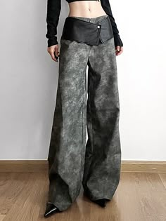 Loose Wide Leg High-Waisted Split-Joint Zipper Pants Trousers GRAY-M Zipper Pants, Loose Trousers, Trousers Pants, Faux Leather Pants, Pants Women, Pants Trousers, Trouser Pants, Wide Leg Trousers, Wide Leg Pants