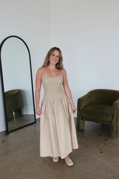 Our Sophie dress is a drop waist smocked midi dress in a beautiful taupe color. You’ll want to wear this dress all year long with how comfortable it is! model is 5’1 wearing a small 100% cotton Dropwaist Dress, Taupe Color, Swim Accessories, Color Pallets, Staple Pieces, Drop Waist, Neutral Colors, Vintage Collection, Smocking