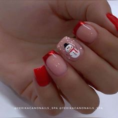 Christmas Nails Art, Nail Art Noel, Snowman Nails, Christmas Nail Ideas, Simple Gel Nails, Short Square Acrylic Nails