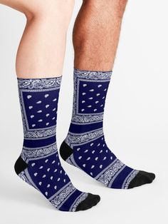 "Bandana Blue " Socks by MBlack100 | Redbubble Blue Non-slip Casual Socks, Casual Blue Non-slip Socks, Casual Navy Cotton Socks, Non-slip Blue Socks For Winter, Breathable Blue Cotton Socks, Blue Socks, True Blue, Socks For Sale, Socks