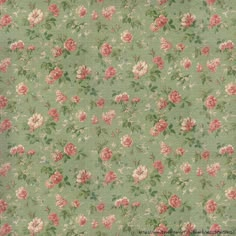 a green floral wallpaper with pink flowers on it's sides and leaves in the middle