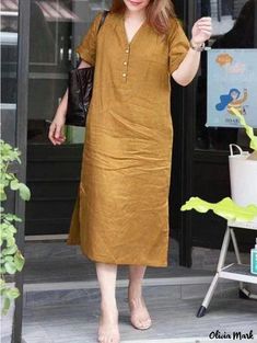 Olivia Mark - Loose-Fit Casual Fashion Split Short Sleeve Dress Ribbed Bodycon Dress, Trendy Fashion Tops, Long Sleeve Print Dress, Khaki Dress, Long Sleeve Bodycon, Long Sleeve Bodycon Dress, One Piece Dress, Short Sleeve Dress, Types Of Skirts