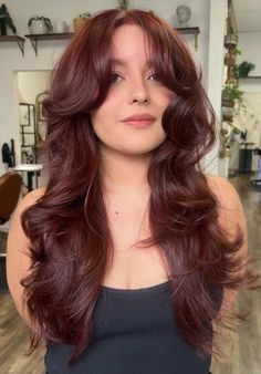 Dark Red Hair On Olive Skin, Red Hair With Brown Undertones, Deep Auburn Hair Color Copper Reddish Brown, Red Hair Different Shades, Dark Auburn Hair With Bangs, Long Auburn Hair With Highlights, Dark Auburn Hair Natural, Auburn Hair Indian Skin, Cherry Cola Hair Color On Pale Skin