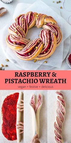 raspberry and pistachio wreath on a plate