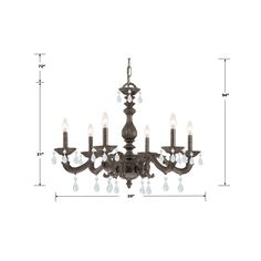 a chandelier with six lights and measurements