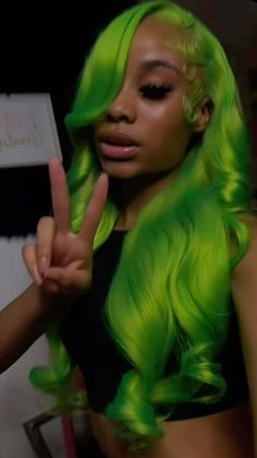 Color Wig Install, Lime Green Wig, Green Braids, Natural Hair Journey Tips, Hair Journey Tips, Hair Tea, Natural Hair Bun Styles, Weave Ponytail Hairstyles, Frontal Wig Hairstyles