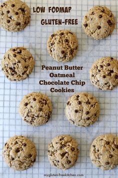 peanut butter oatmeal chocolate chip cookies on a baking sheet with the words low fodmap gluten - free