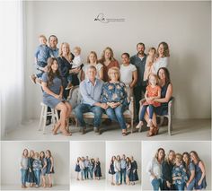 a large family poses for a photo in their home