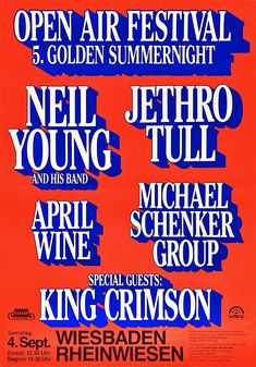 an old concert poster with the words open air festival 5 golden summernight, neil young and his band