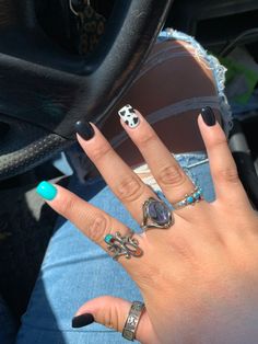 Black Western Nails, Western Nail Art, Rodeo Nails, Short Coffin Nails Designs