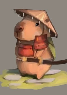 a cartoon animal with a hat on its head holding a stick in it's hand