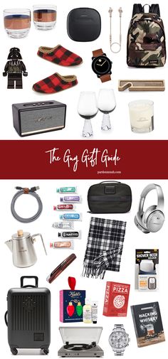 an assortment of items that are on display for the holiday gift guide, with text overlay