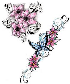 an image of some flowers and butterflies on a cell phone screen with the text floral tattoos