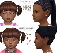 three different types of hair for the face and head, with various hairstyles