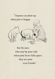 a little boy sitting next to a pig on top of a white sheet with the words'anyone can show up when you're happy '