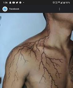 an image of a man's back with lightning signs on his body and chest