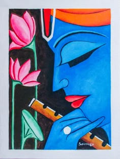 Indian Canvas Painting Easy, Abstract Painting Krishna, Acrylic Painting Of Krishna, Madhubani Art Painting, Kanha Painting Easy, Madhubani Paintings On Canvas, God Painting Indian Easy, Painting Ideas Krishna, Abstract Rangoli Designs