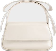 Chic White Party Bags, Elegant Formal Shoulder Bag With Bow, Feminine White Top Handle Shoulder Bag, Feminine White Shoulder Bag With Top Handle, White Feminine Top Handle Shoulder Bag, Chic Formal Shoulder Bag With Bow, Chic White Bags With Pearl Handle, Formal Shoulder Bag With Detachable Bow, White Everyday Bags With Bow Detail