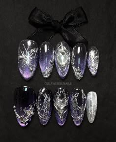 Silver And Purple Nails, Purple Silver Nails, Purple Black Nails, Nails Box