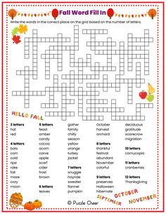 the fall word fill in crossword puzzle