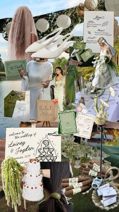 the collage is full of many different things to see in this photo, including hats and gowns