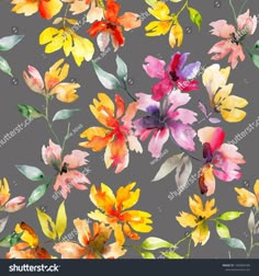 watercolor flowers and leaves on grey background stock photo edit now for free floral wallpaper