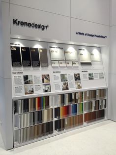 a display case filled with lots of different color samples