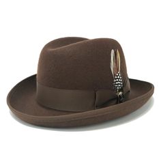 The Godfather Wool Homburg by Bruno Capelo Luxury Brown Men's Panama Hat, Luxury Men's Brown Felt Hat, Luxury Brown Felt Hat, Luxury Brown Men's Fedora, Luxury Brown Fur Felt Hat, Homburg Hat, Water For Elephants, Homburg, Wide Brim Fedora