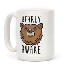 a bearly awake coffee mug on a white background