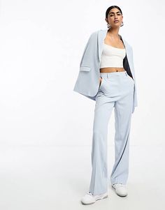 NA-KD co-ord tailored trousers in blue  | ASOS Swedish Brands, Co Ord Set, Tailored Pants, Straight Leg Trousers, Blue Suit, Tailored Trousers, Na Kd, Straight Leg Pants