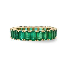 Our brand new emerald eternity bands in 14K or 18K yellow, rose, and white gold are set with a double prong for protection of the emeralds as they are a strong stone but need a bit more protection than diamonds. The eternity of emeralds spans the entire band.Wear these alone or stacked with multi-colors and/or other rings from our collection. We have varying sizes in stock, you can order to your specific size of emeralds or other colors of gemstones too--most of our special order eternity bands can be completed with in a few days to five weeks. 14K Gold or 18K gold Emeralds 6.5-7 cts emeralds 20 emeralds(depending upon ring size) 5 x 3 mm emeralds 3.5 grams gold Available in rose, yellow, or white gold Made in Los Angeles Complimentary gift wrapping Emerald Eternity Ring, Emerald Band Ring, Emerald Eternity Band, Bezel Set Earrings, Emerald Band, Signature Bracelet, Diamond Stacks, Bridal Diamond Jewellery, Linking Rings