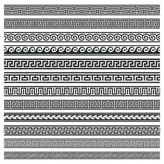 a set of black and white greek ornament borders, dividers, etc